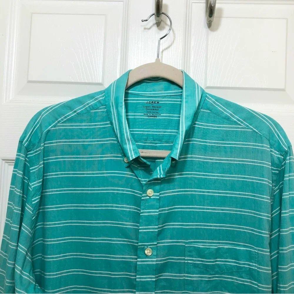 J.Crew Cotton Light‎ Weight Chambray Stripes Button Down Long Sleeve Shirt L